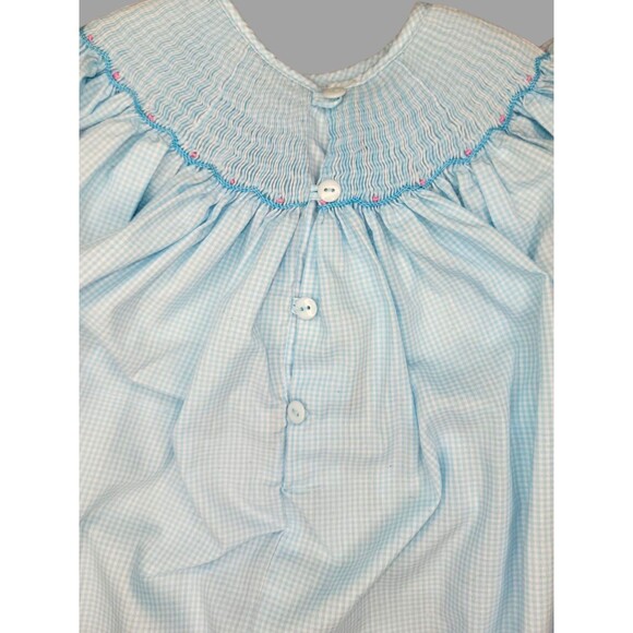 Two Scoops Girls Smocked Bishop Dress Size 6 Blue Gingham Flamingo Embroidered - Picture 7 of 9